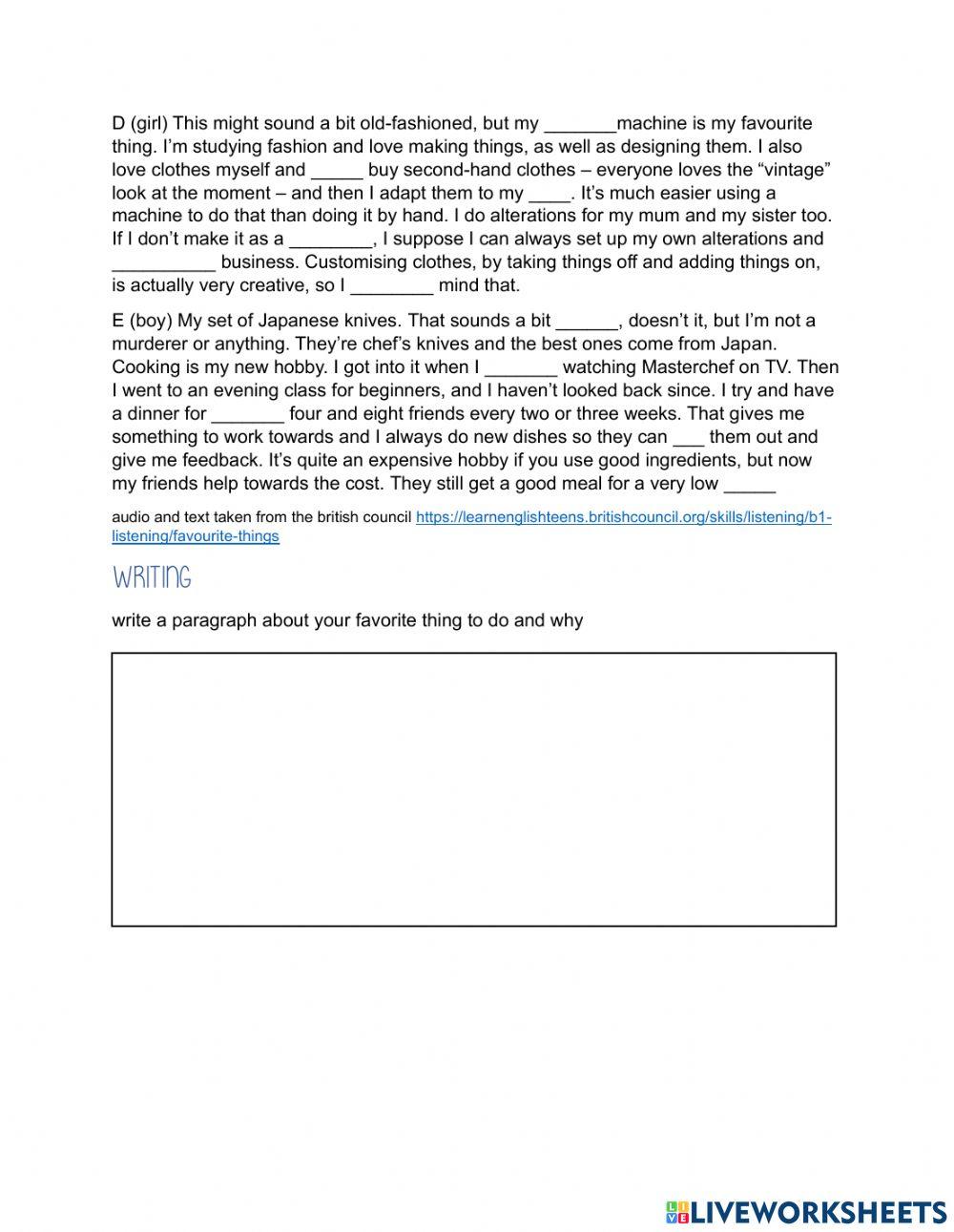 Listening and writing B1