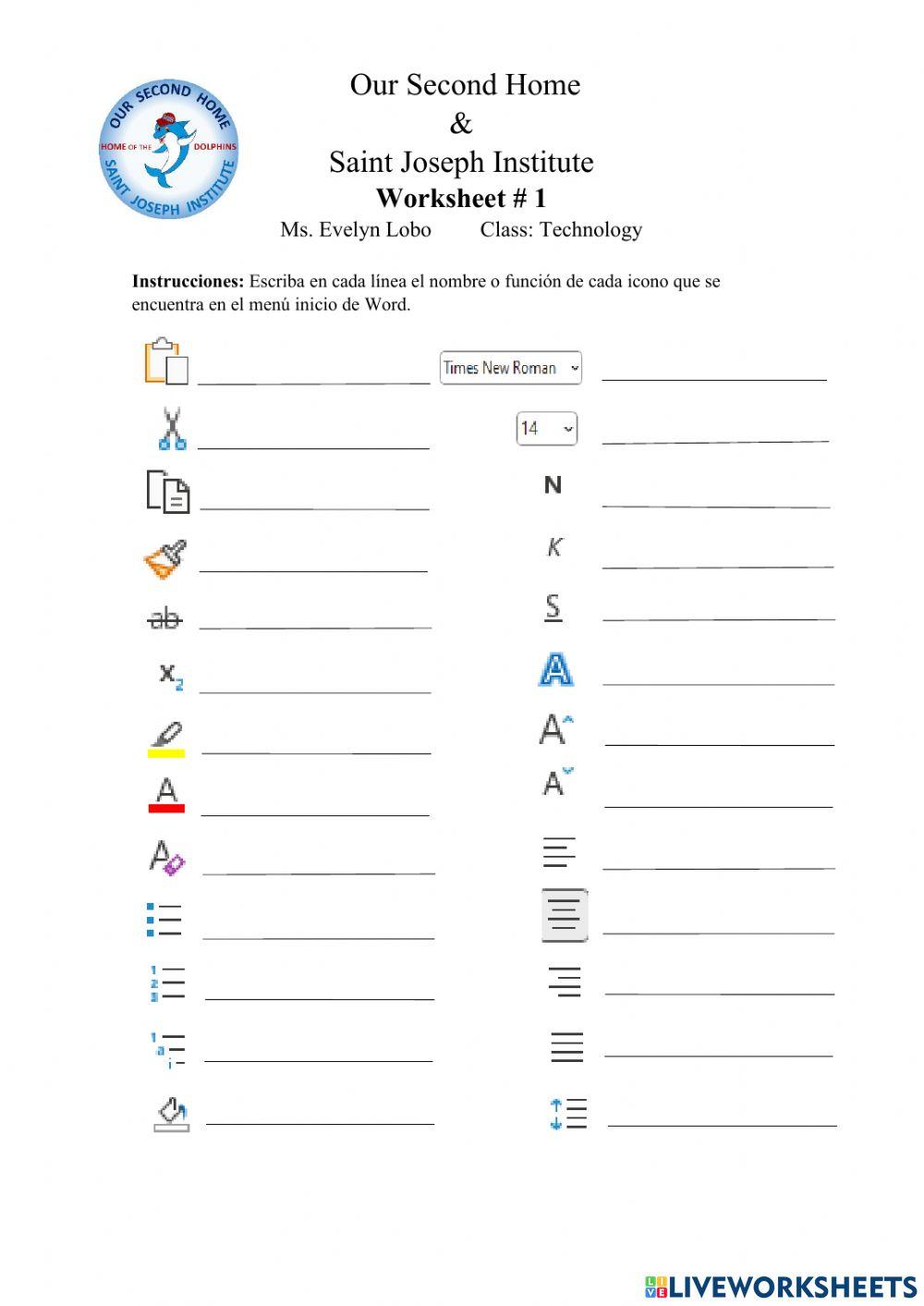 Opciones del menú inicio de Word