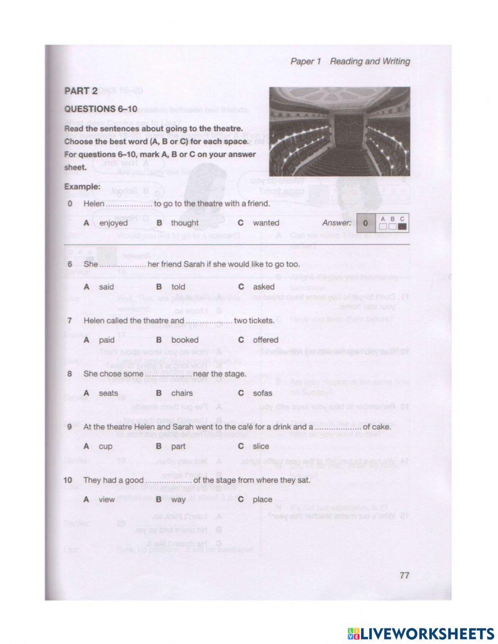 A2 reading test 4 book 2 online exercise for live worksheets