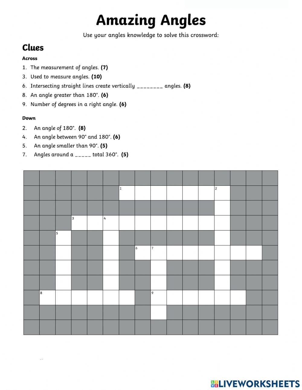 Amazing Angles Crossword Puzzle online exercise for Live Worksheets