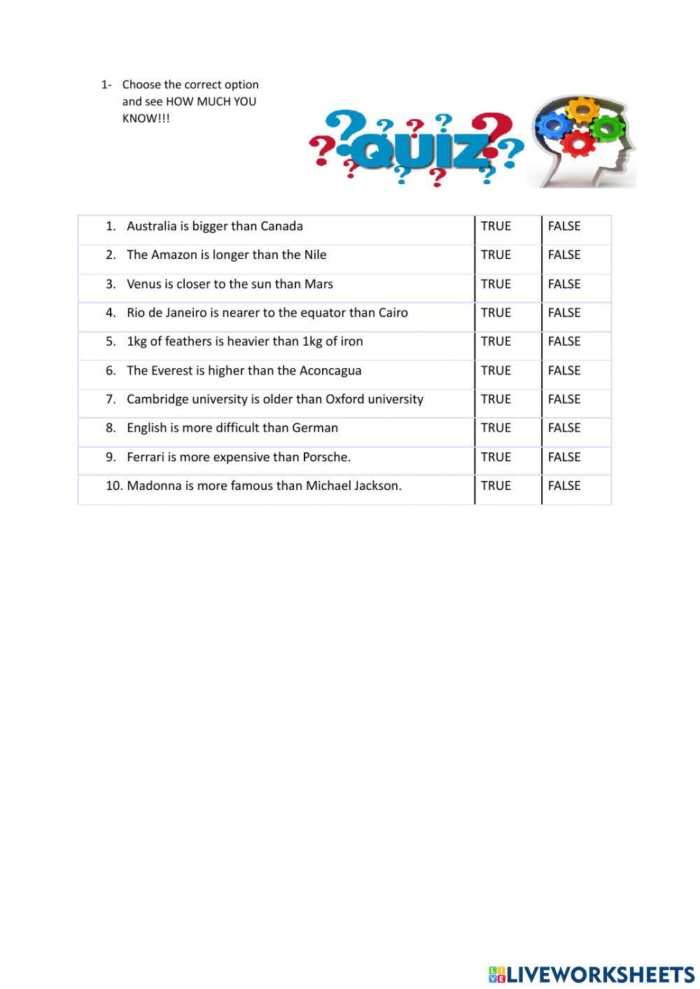 Quizz, comparative and superlative