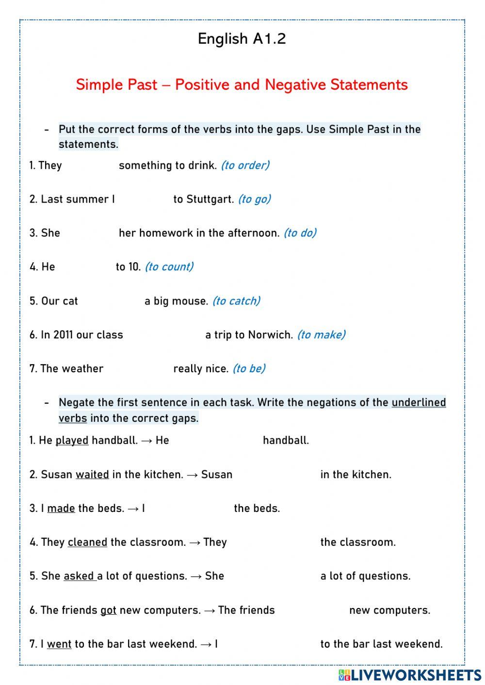 7011838 simple past positive and negative statements