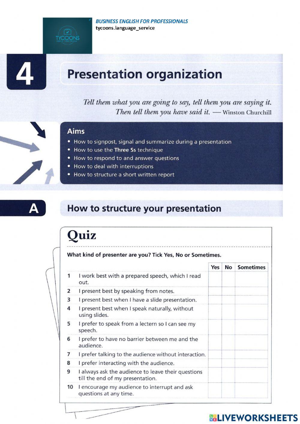 Structure of presentations