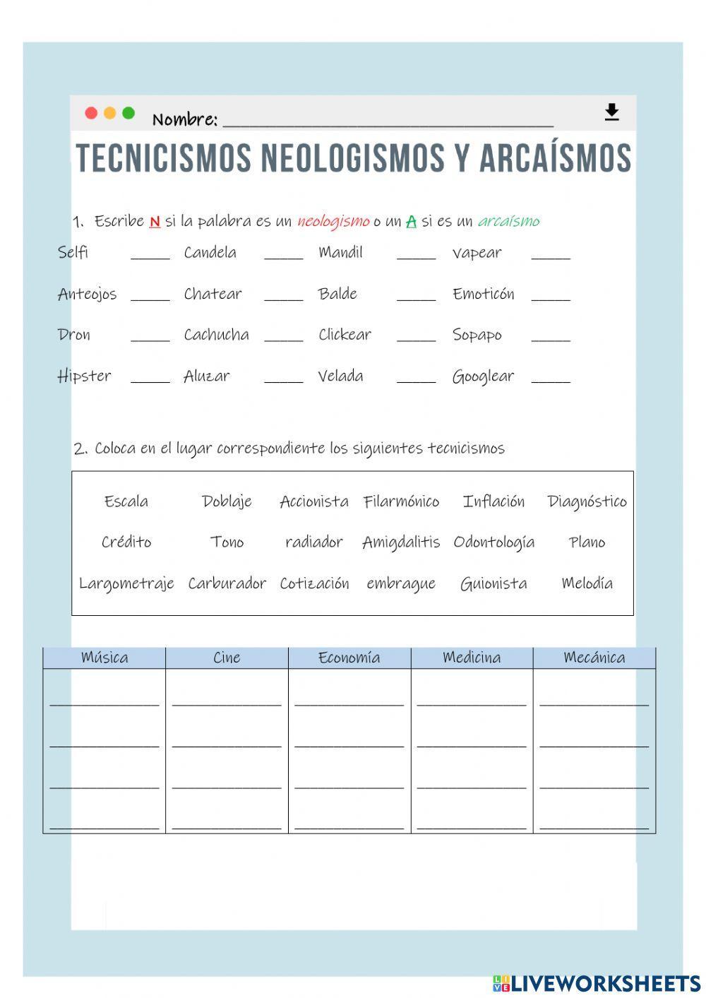 Tecnicismos arcaismos y neologismos