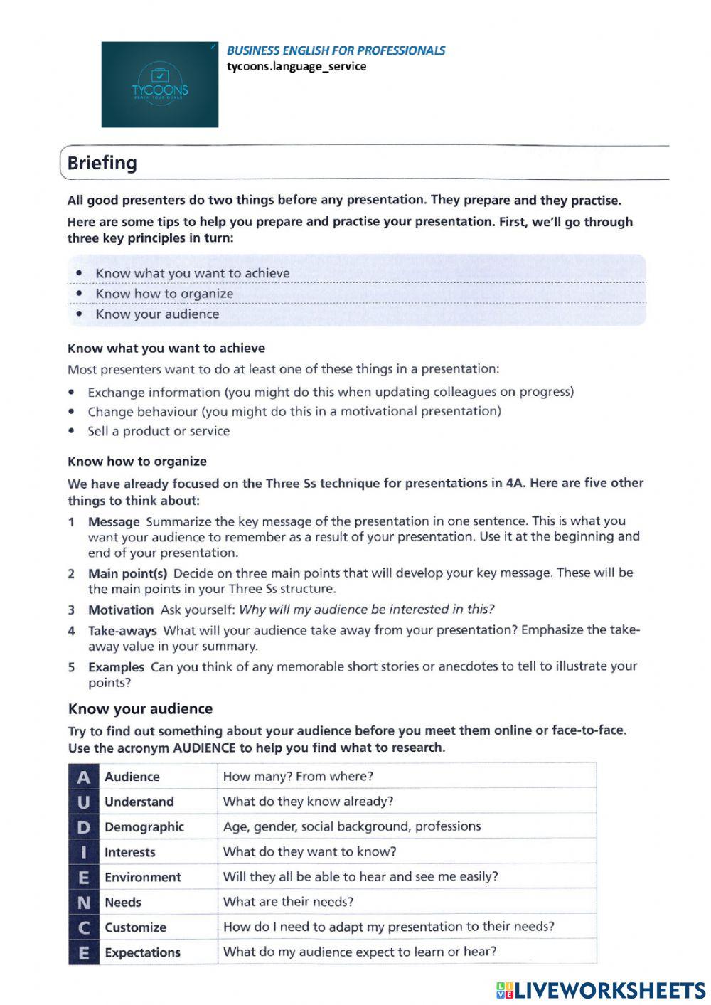 Prepare and deliver a presentation