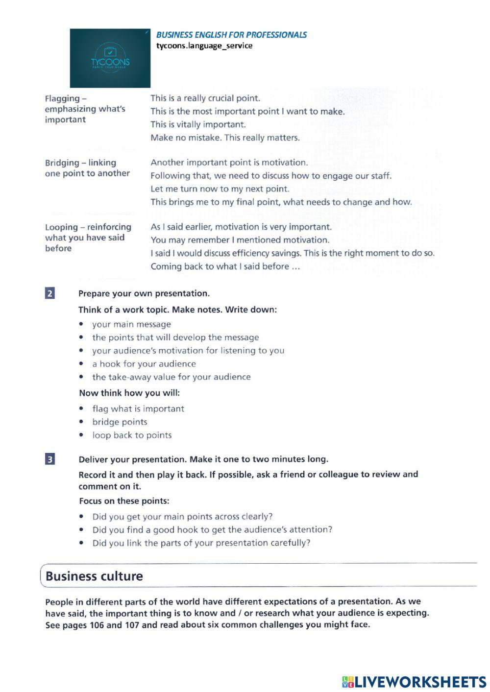 Prepare and deliver a presentation