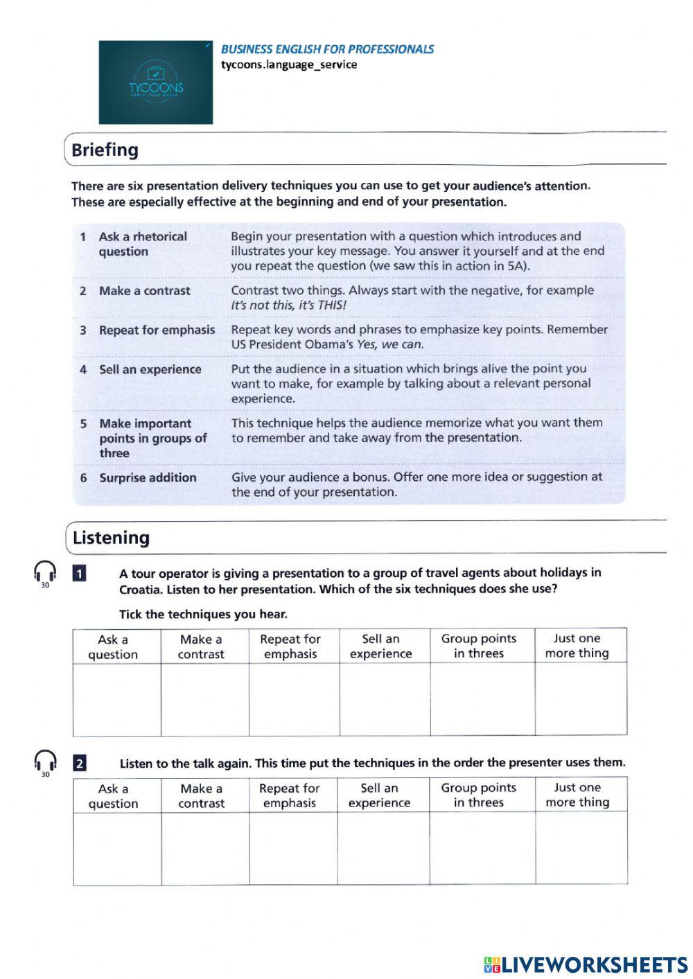 Presentations techniques