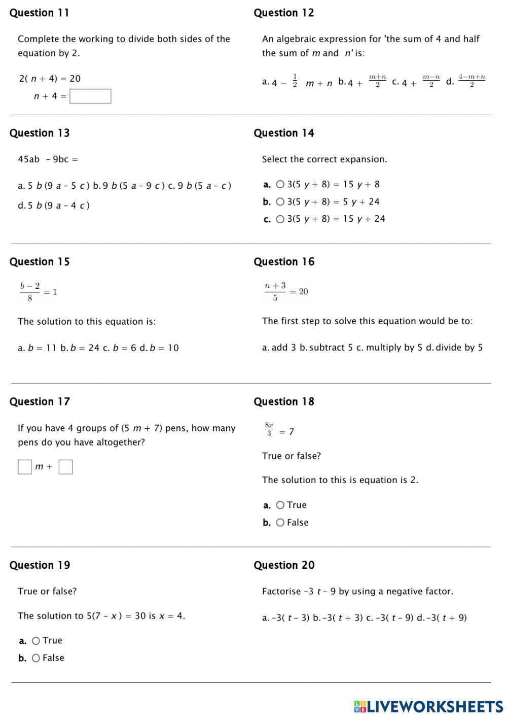 Year 8 (T2W1-2023) - End of Term 1 Test (Part B)