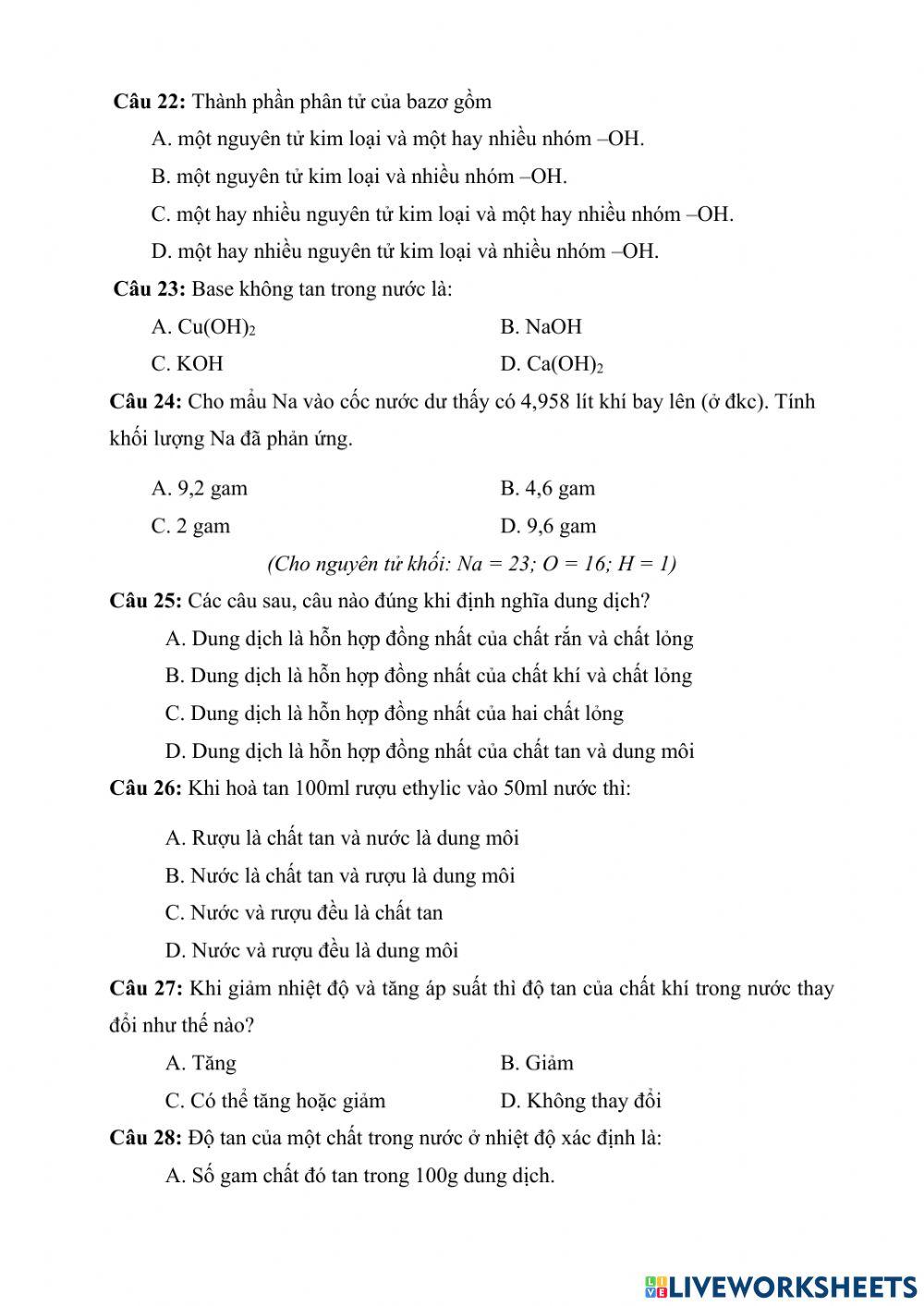Link 1: ĐC Hóa 8 - Trắc nghiệm online exercise for | Live Worksheets