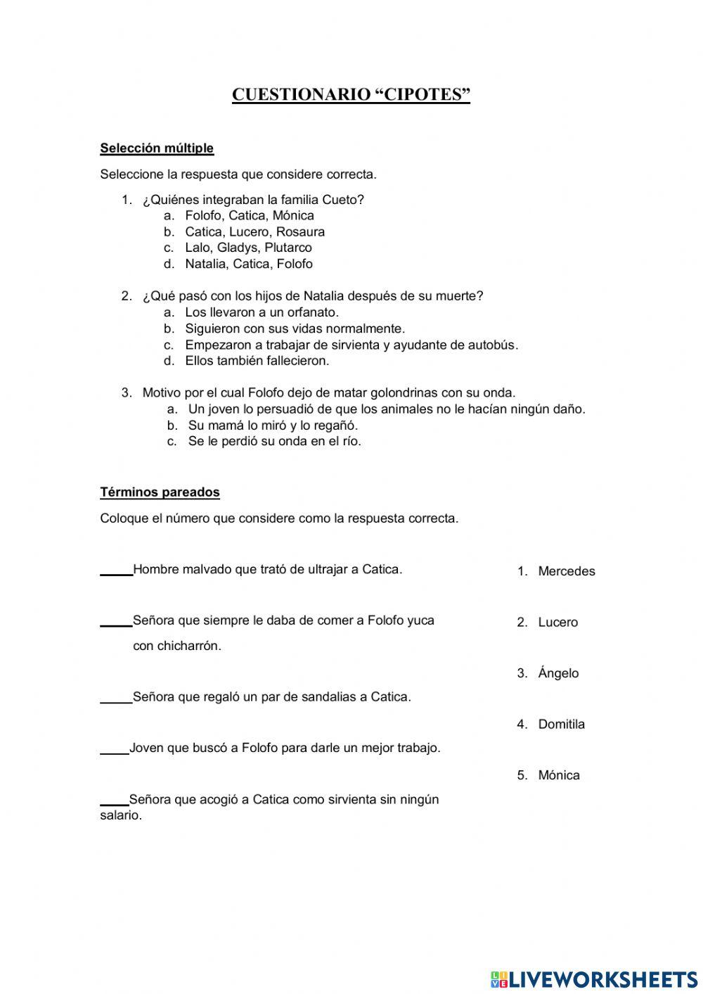 Cuestionario del libro -Cipotes-