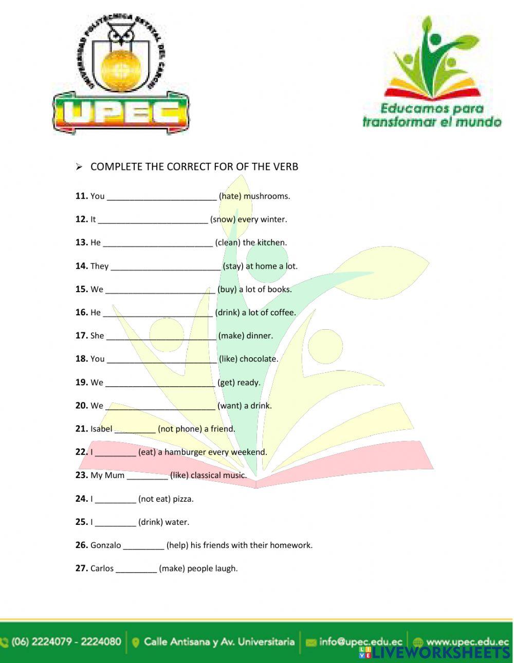 To be, present simple, can, used to, present continous, past simple