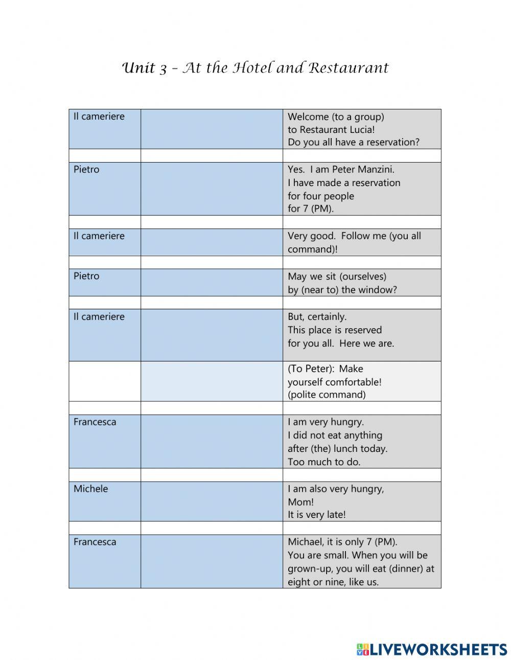 Al ristorante - dialogo