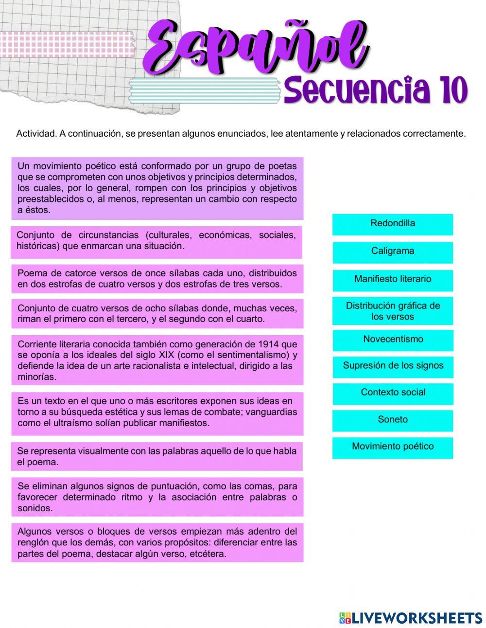 Seleccionar uno o varios movimientos poéticos para leer y comentar poemas