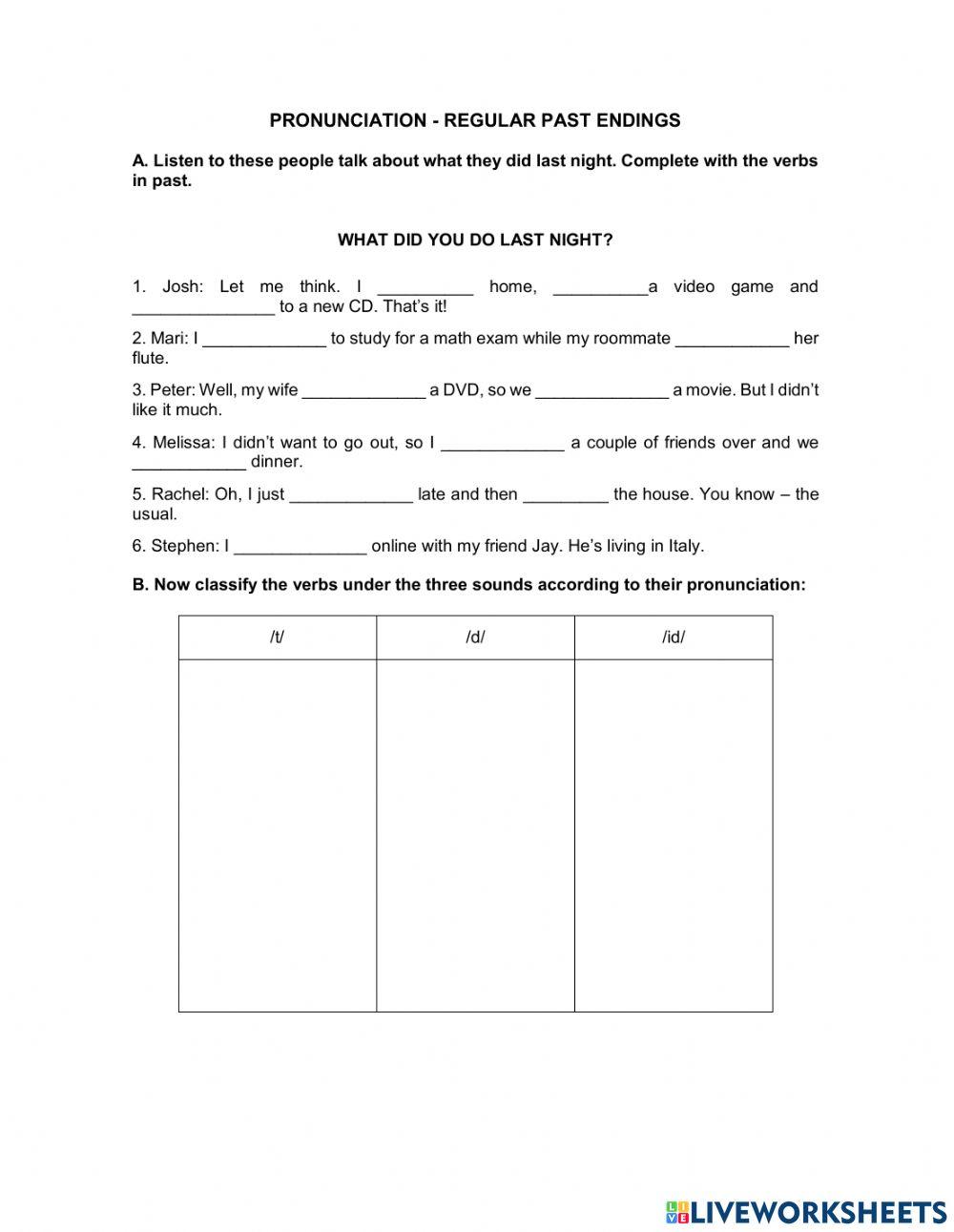 Pronunciation - regular past endings