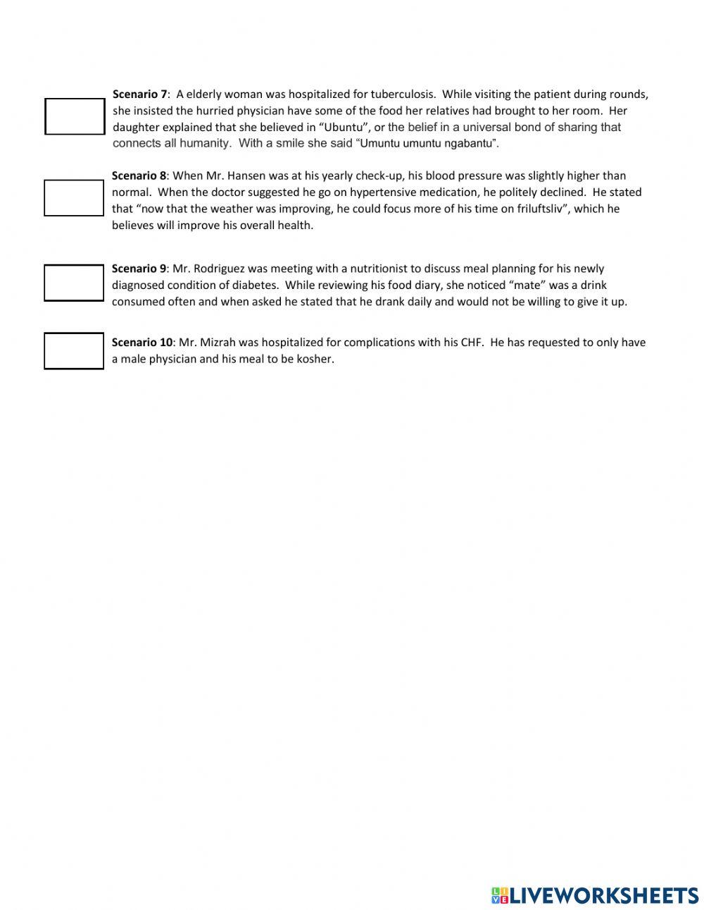 Cultural Traditions and Healthcare Beliefs online exercise for Live