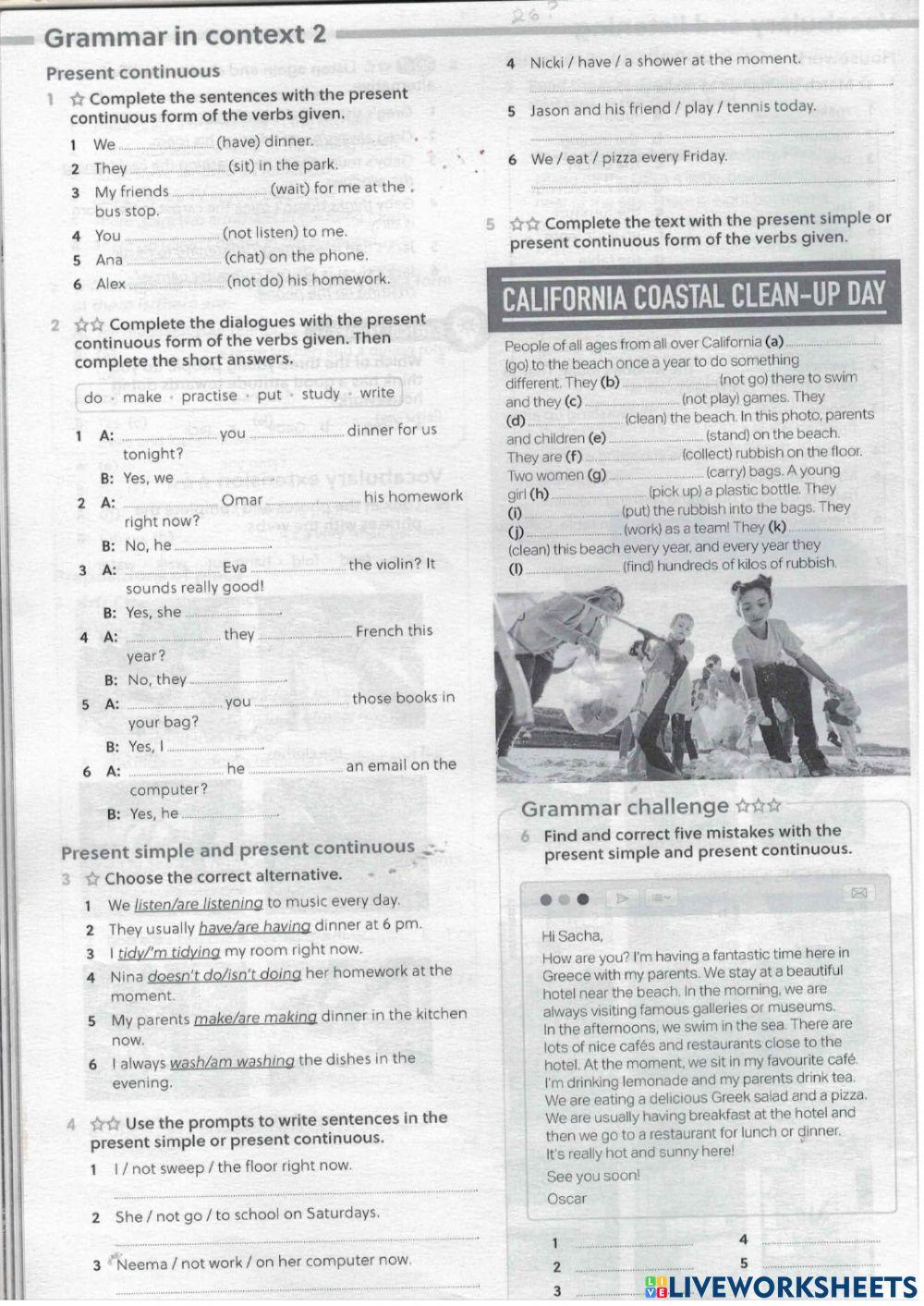 PRESENT SIMPLE  AND CONTINUOUS WORKBOOK PAGE 24