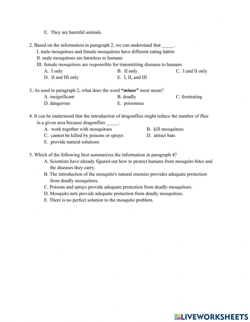 Are Mosquitoes Dangerous Online Exercise For Live Worksheets Are Mosquitoes Dangerous Online Exercise For Live Worksheets