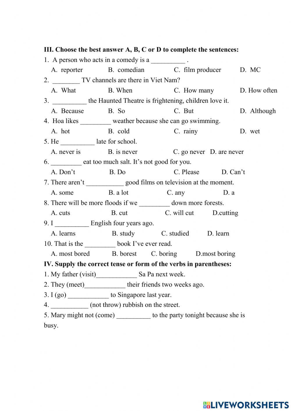 The final 2 term test grade 6 online exercise for live worksheets