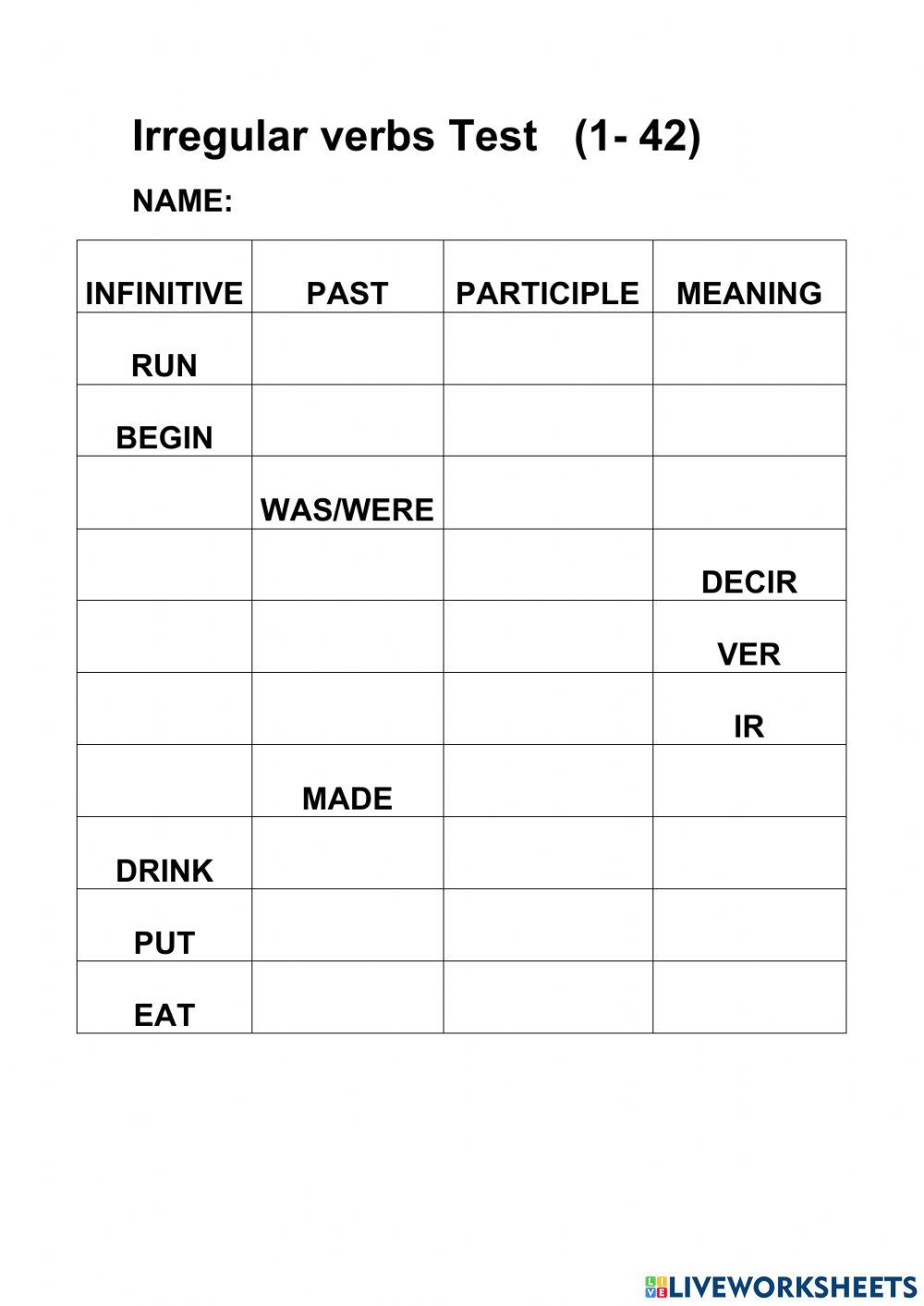 Examen irregular verbs