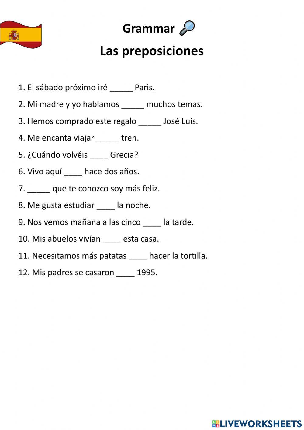 Grammar - las preposiciones