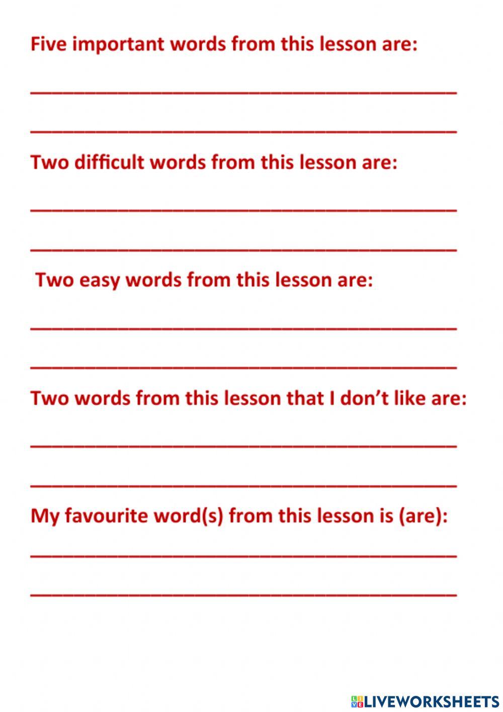 Vocabulary Reflexion