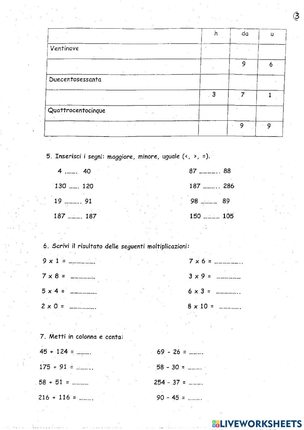 prova in uscita classe seconda