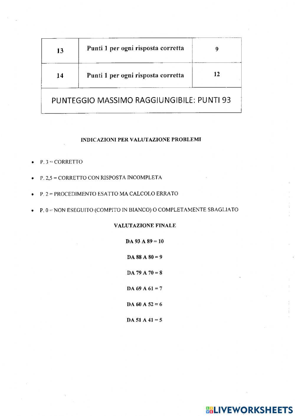 prova in uscita classe seconda