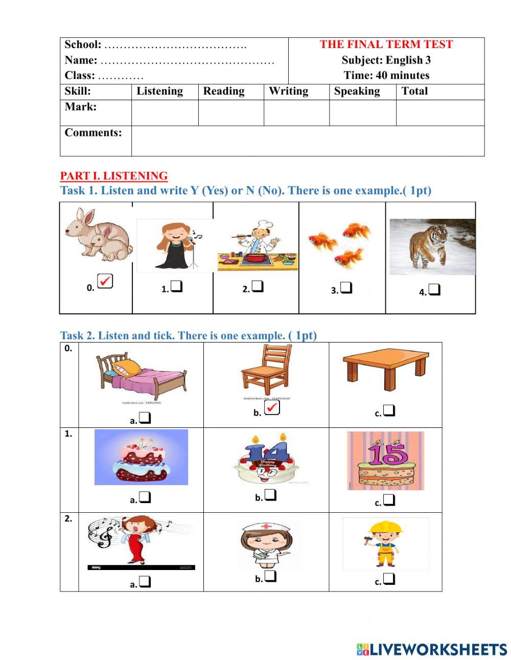 sencond test grade 3 no2