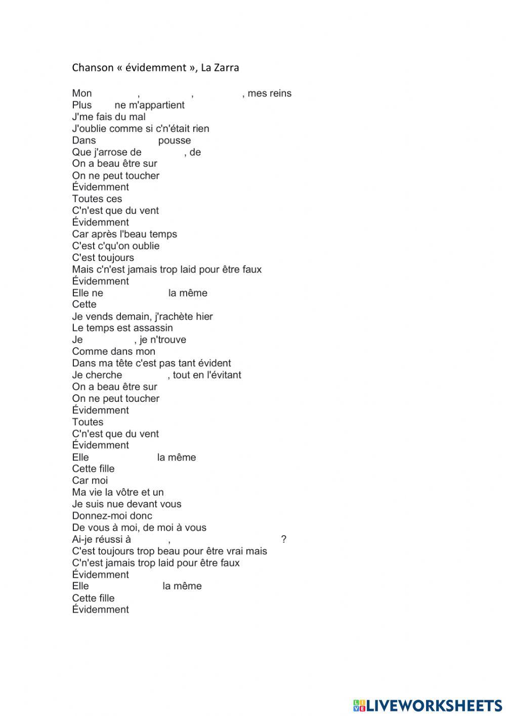 Chanson -Évidemment-, La Zaira