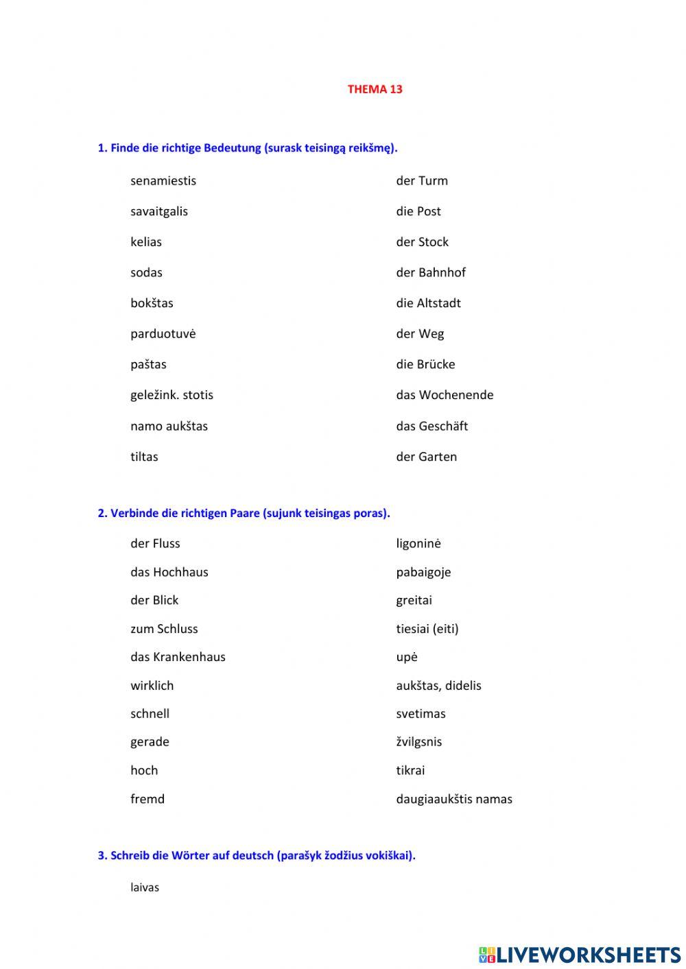 Thema 13 (Prima 2). Wortschatz