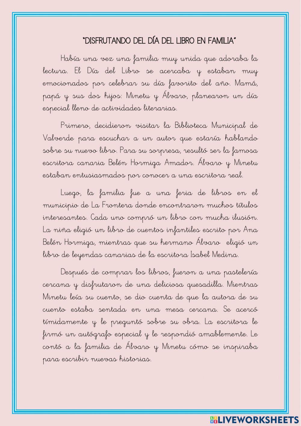 CUENTO: DISFRUTANDO DEL DÍA DEL LIBRO EN FAMILIA