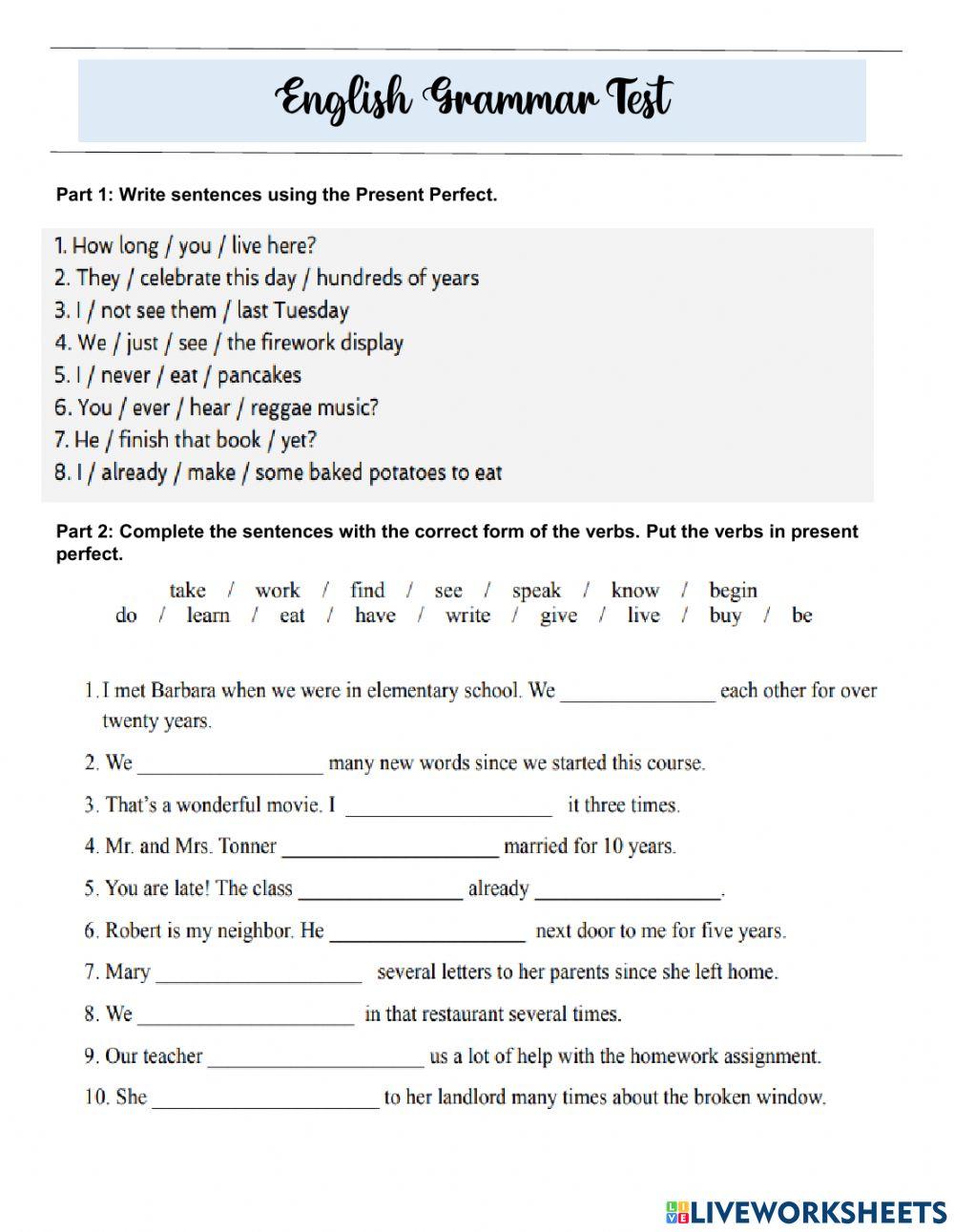 Grammar Test 3 - Level 8
