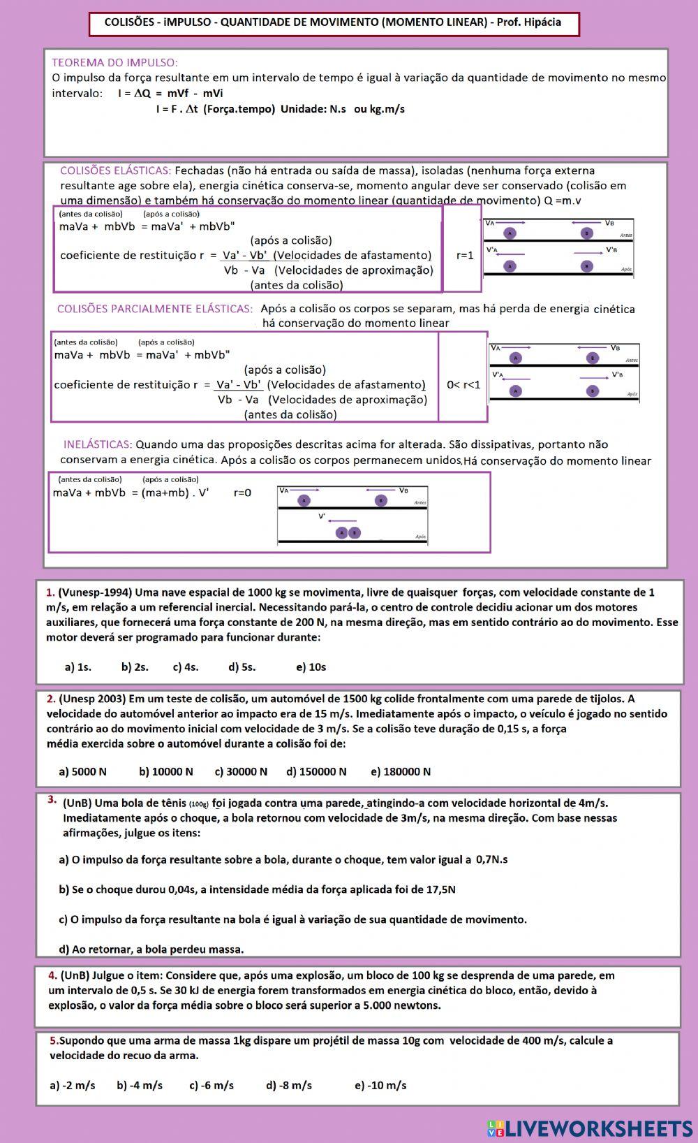 Colisões, Impulso, quantidade de movimento