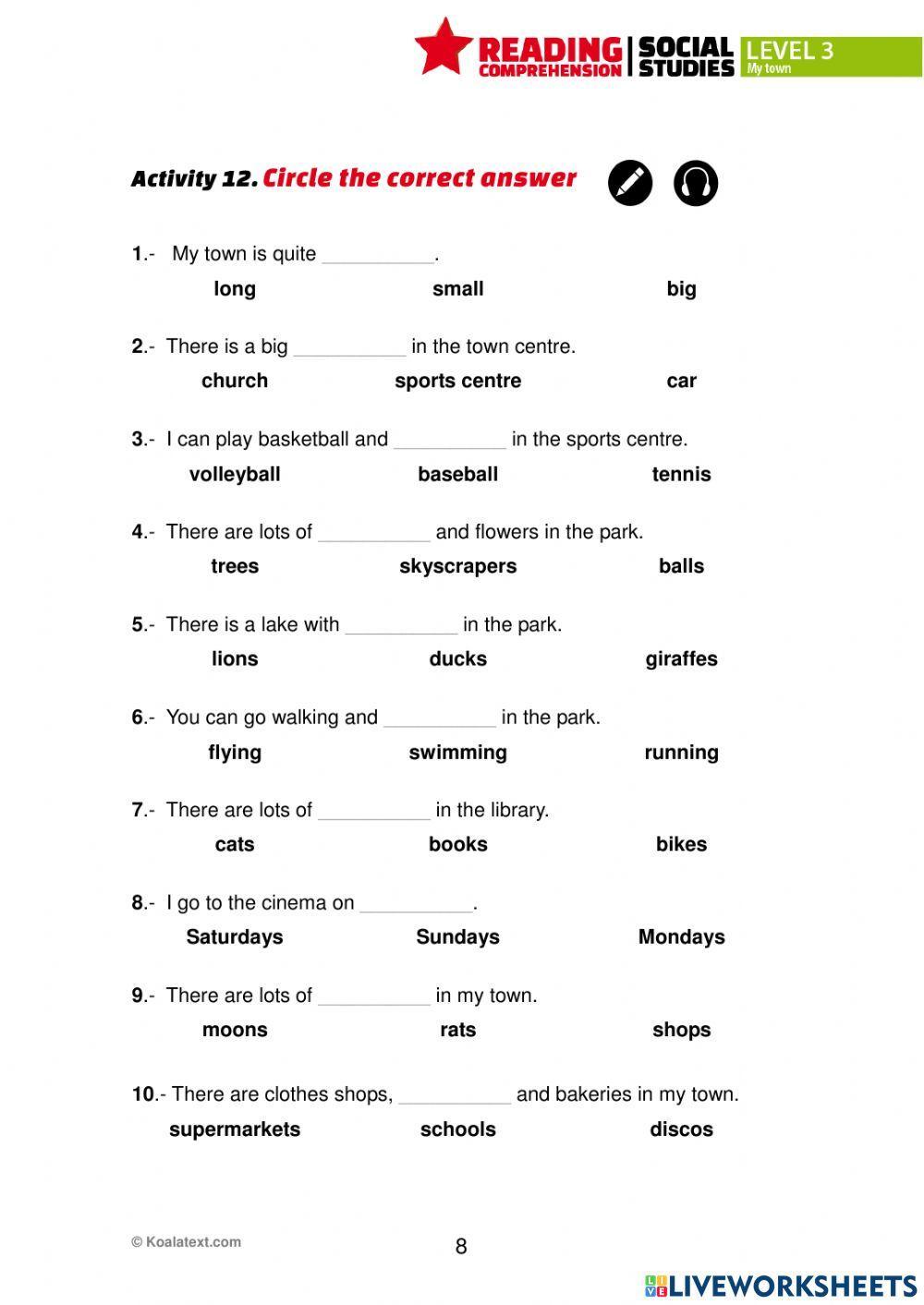 Reading Comprehension. My town