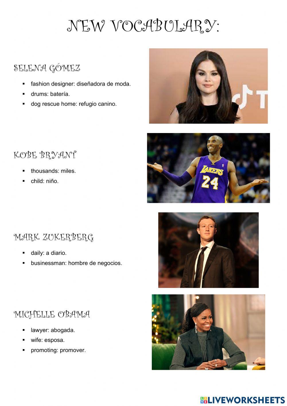 Celebs new vocabulary.