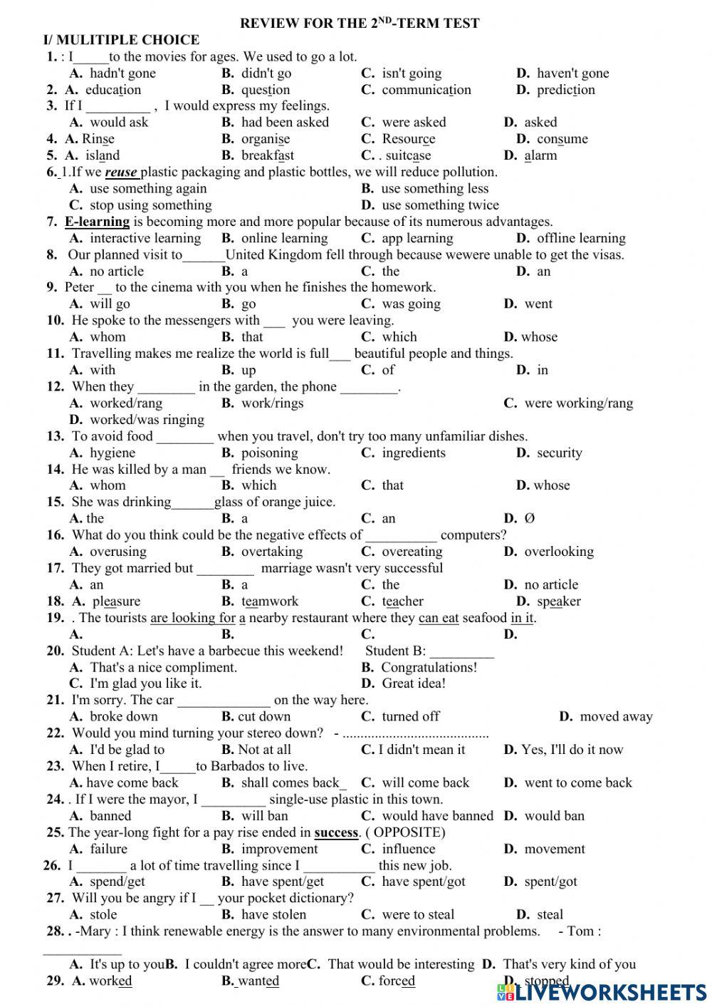 Review for the 2nd- term test GRADE 10