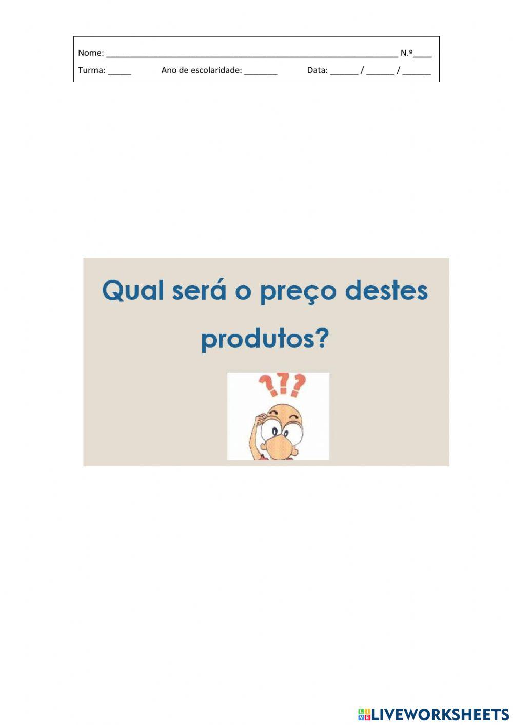 Dinheiro: preço de produtos