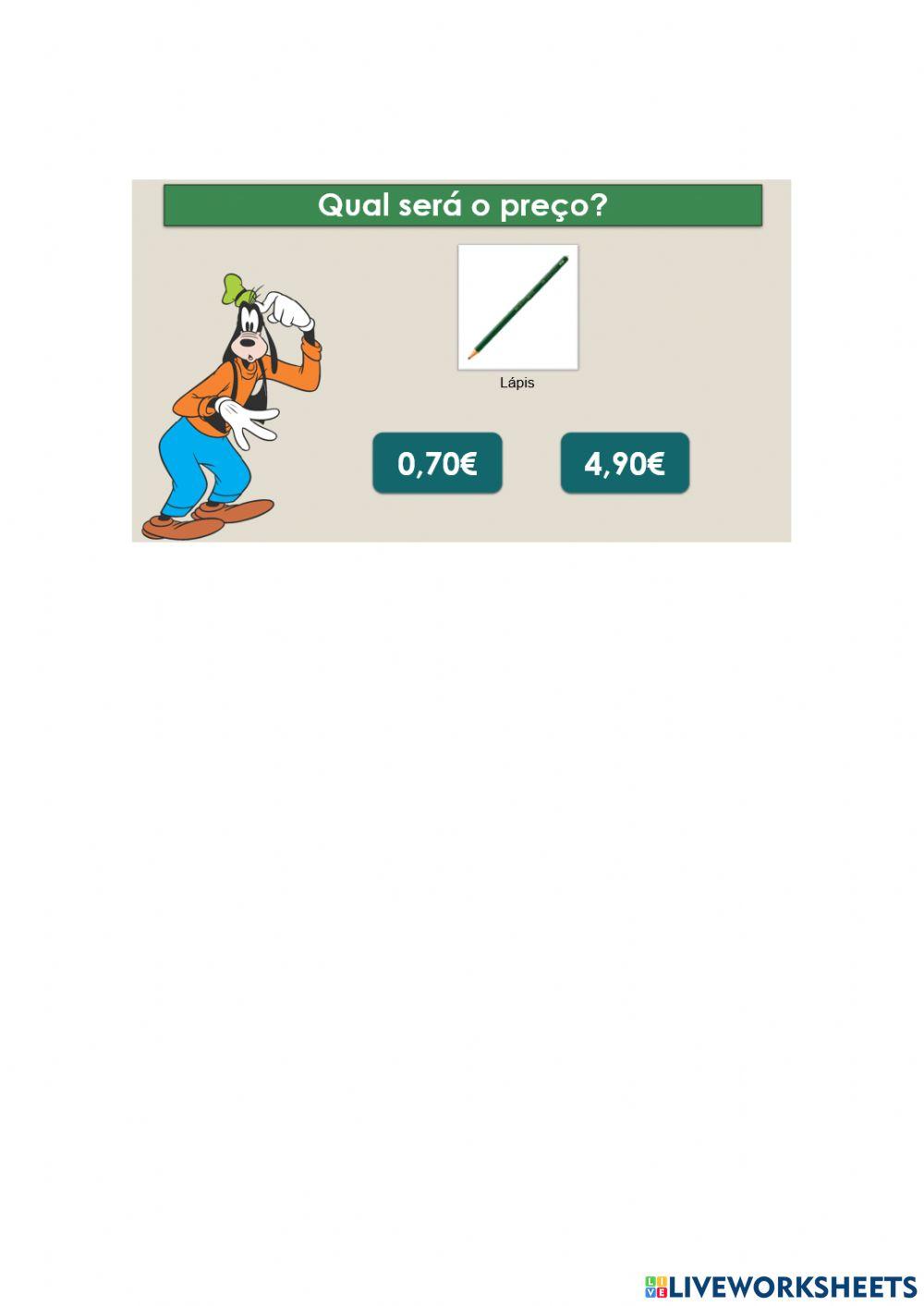 Dinheiro: preço de produtos