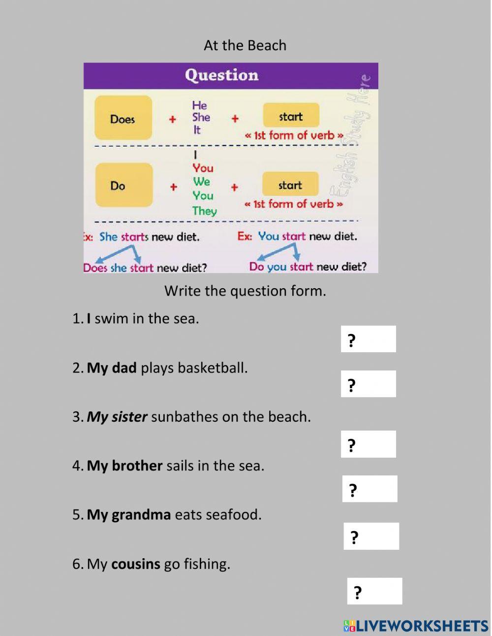 Present simple question form at the beach