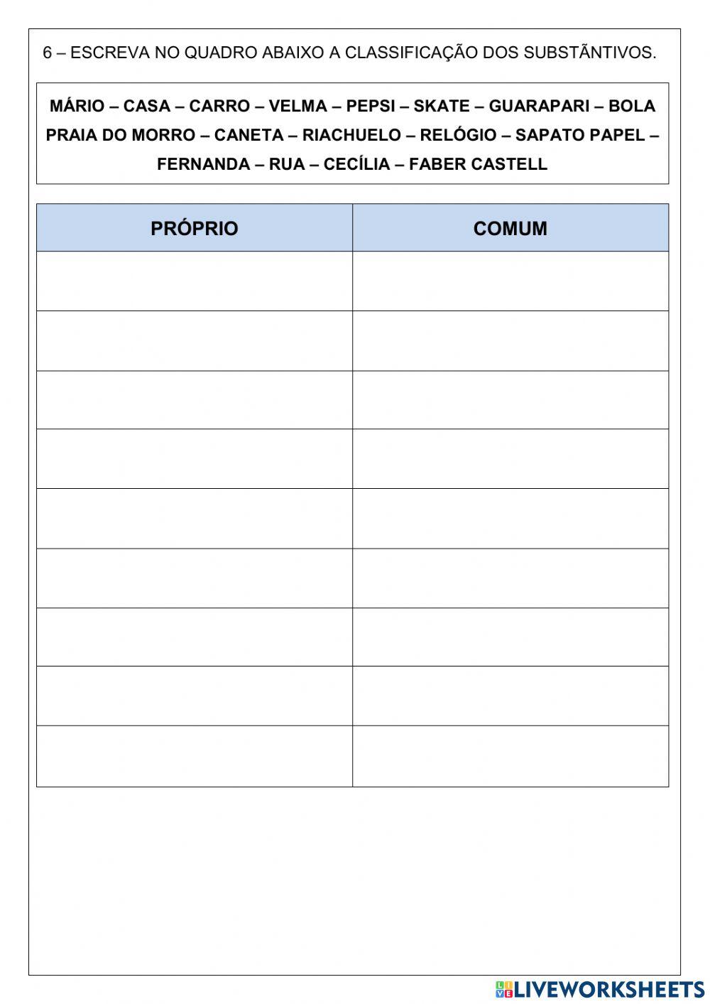 Substantivos Próprio e comum