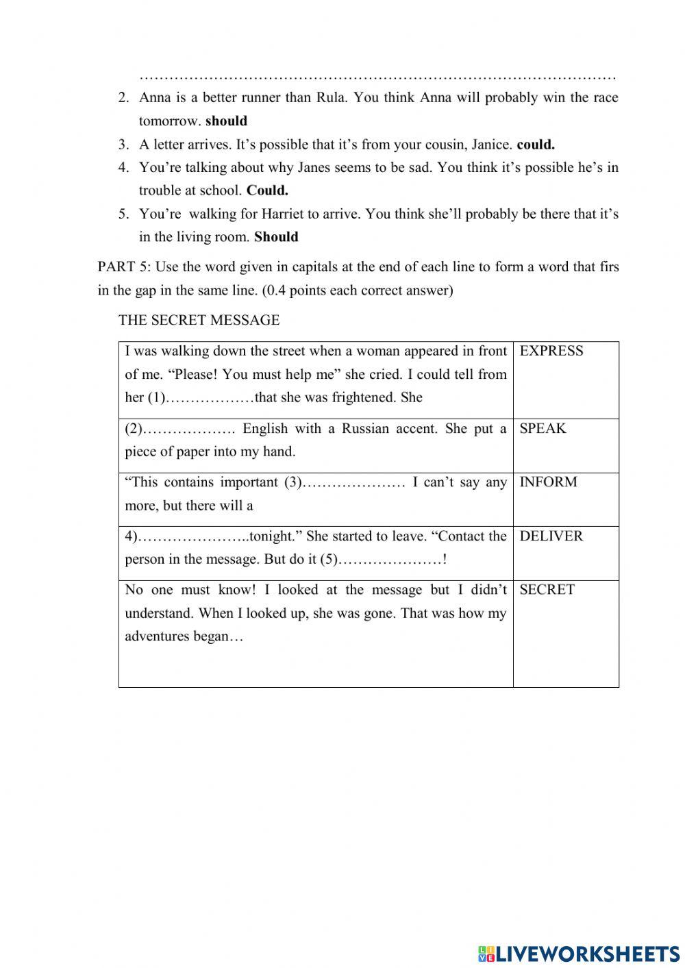 Progress Test B1 - Communicative Grammar