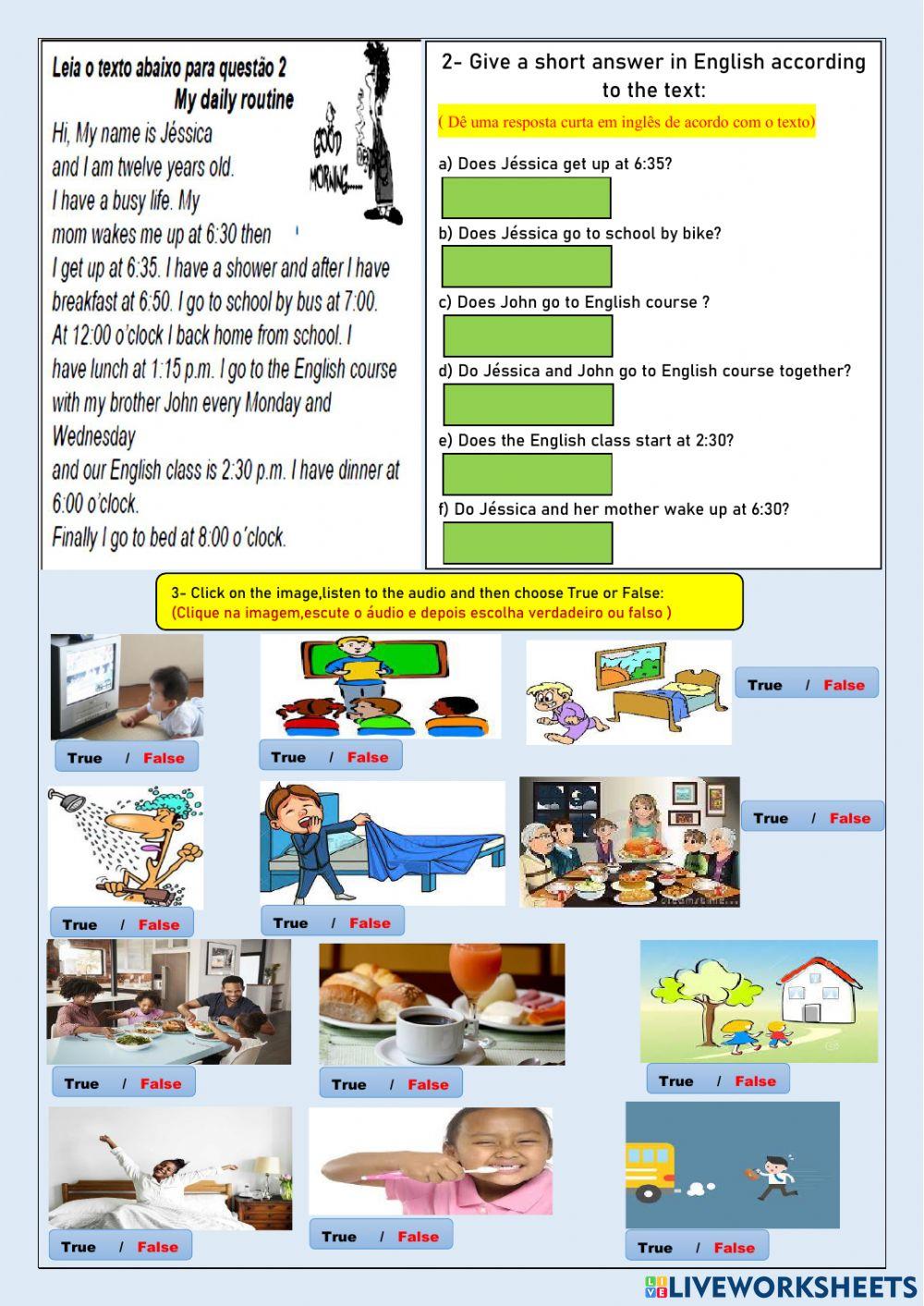 Routine Verbs and listening exercise