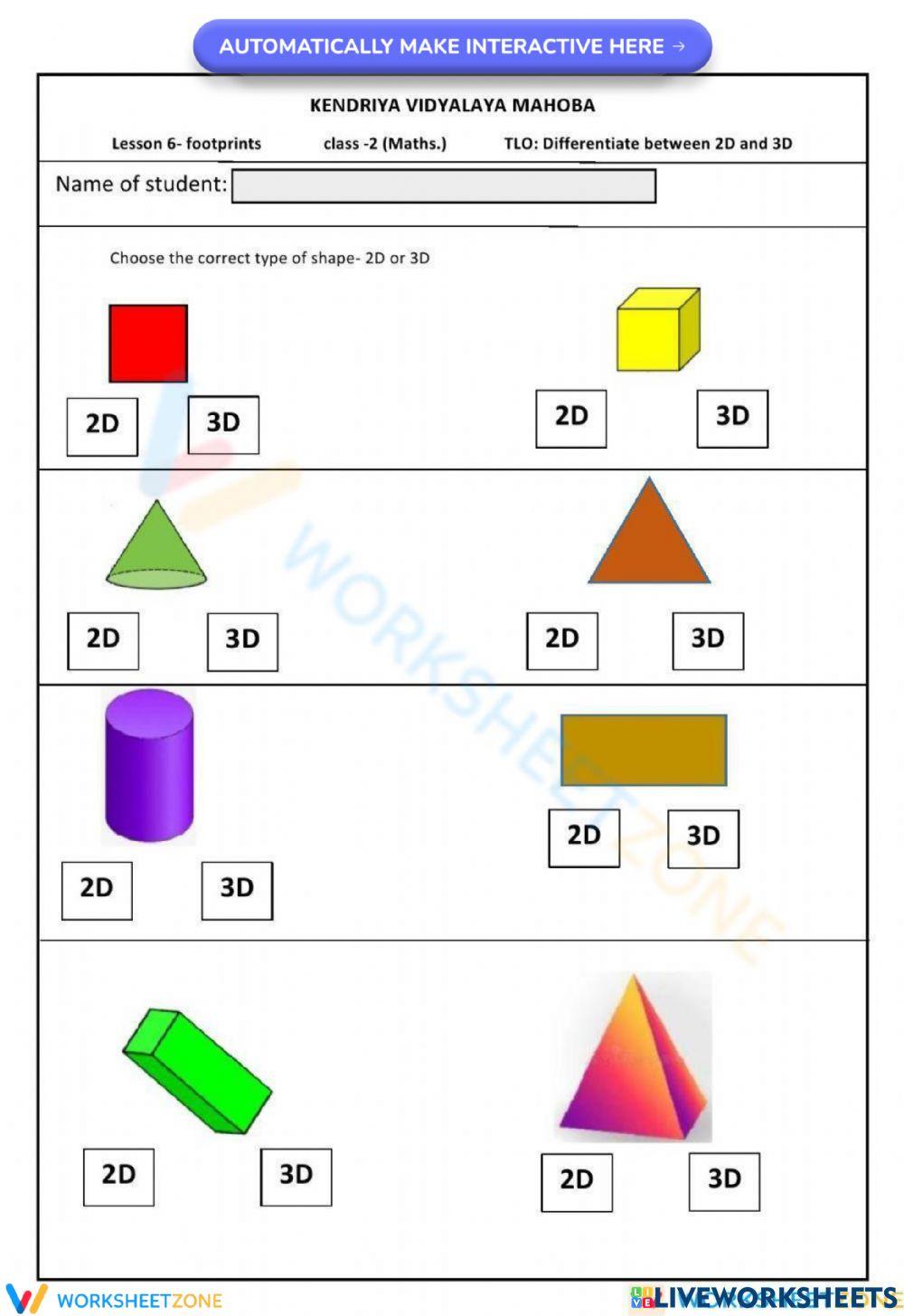 Difference between 2d and 3d shapes