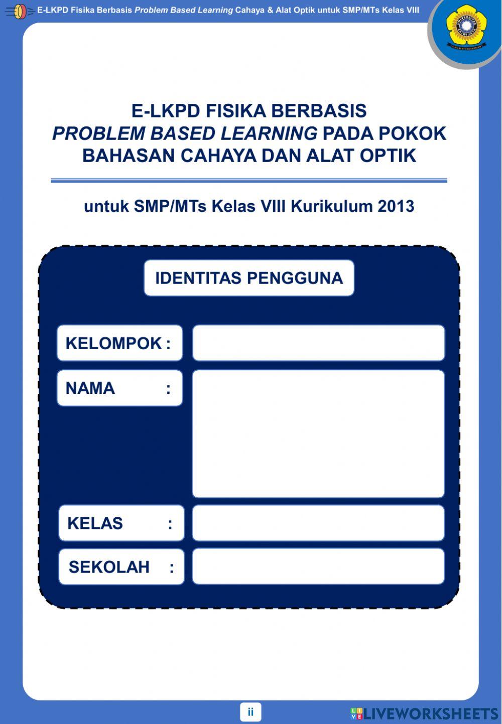 E-LKPD Fisika Berbasis Problem Based Learning Kegiatan 3 - Pembentukan Bayangan pada Cermin Cekung