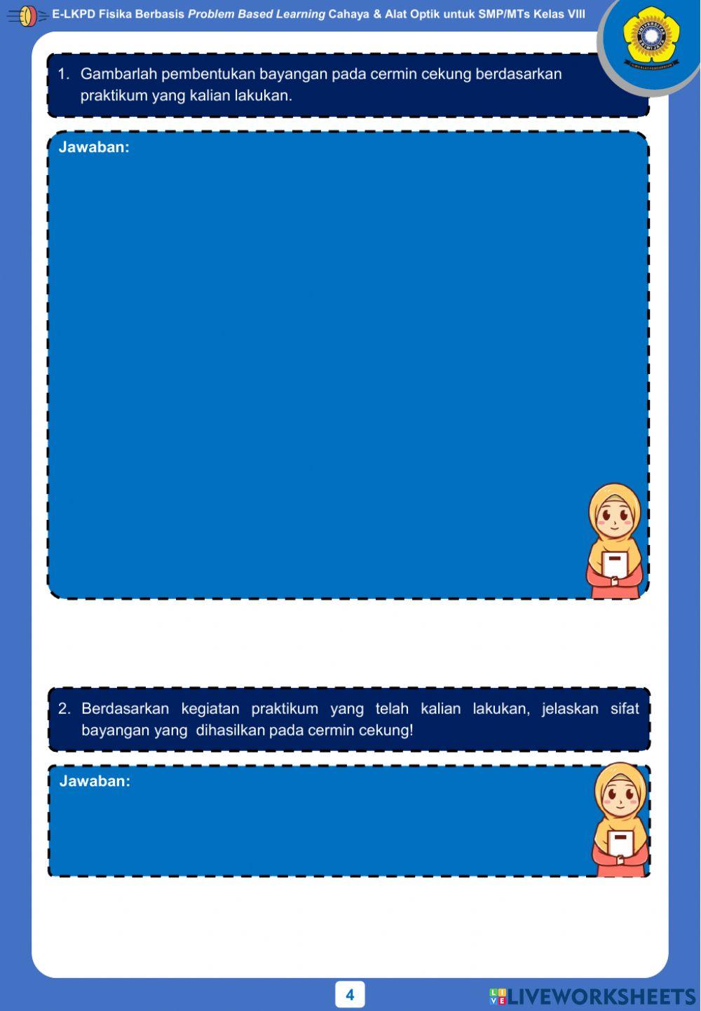 E-LKPD Fisika Berbasis Problem Based Learning Kegiatan 3 - Pembentukan Bayangan pada Cermin Cekung
