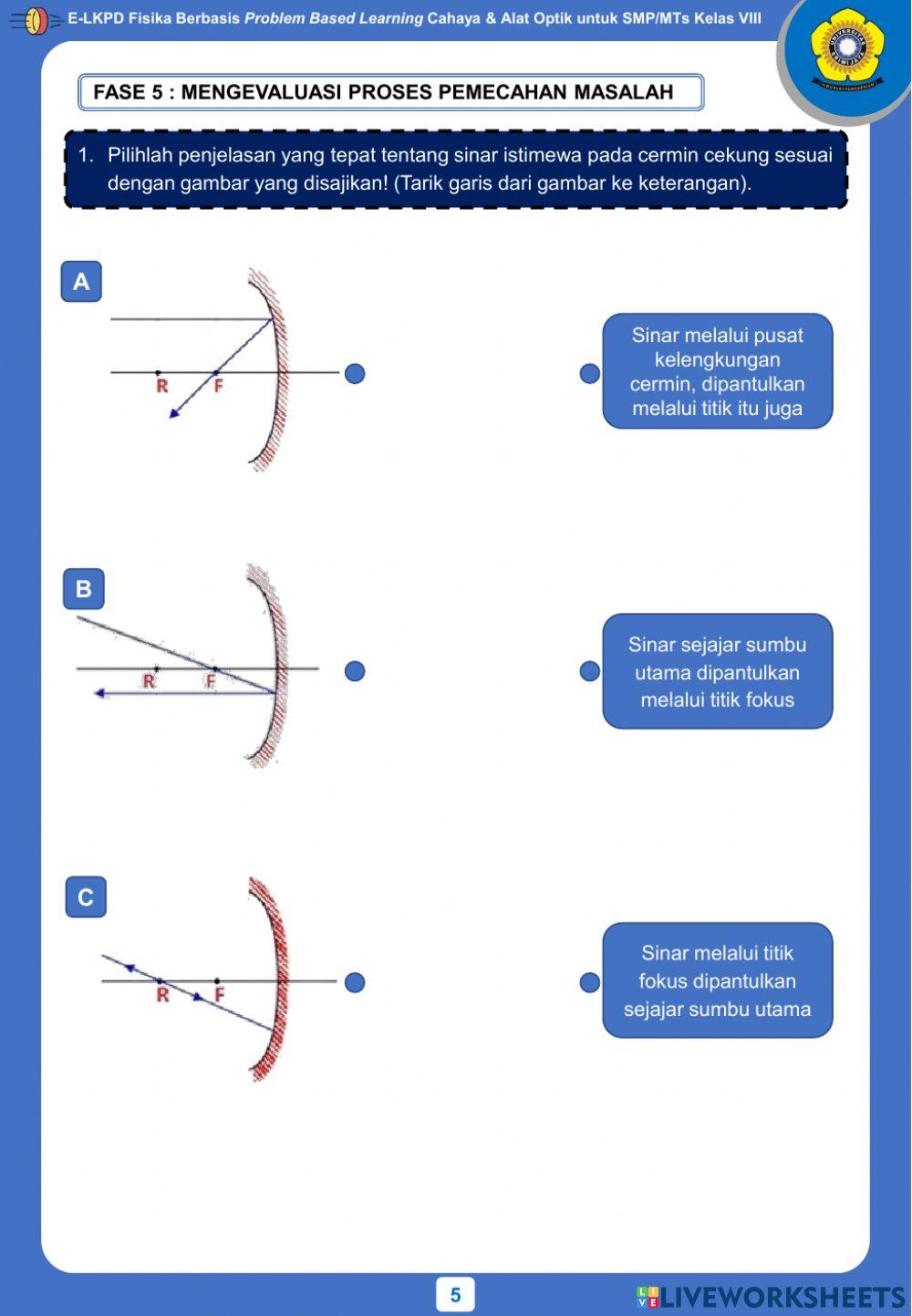 E-LKPD Fisika Berbasis Problem Based Learning Kegiatan 3 - Pembentukan Bayangan pada Cermin Cekung