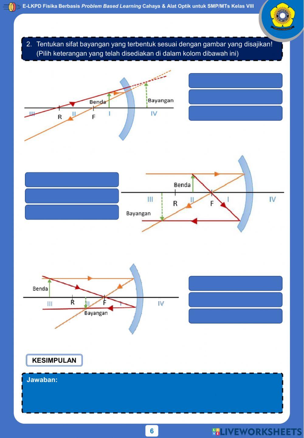 E-LKPD Fisika Berbasis Problem Based Learning Kegiatan 3 - Pembentukan Bayangan pada Cermin Cekung