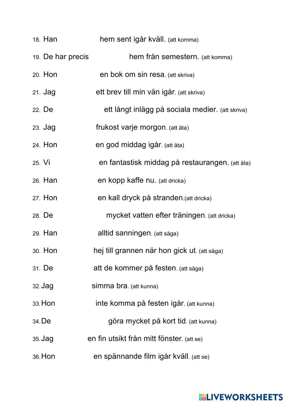 Svenska Oregelbundna verb - Presens, Preteritum, Perfekt