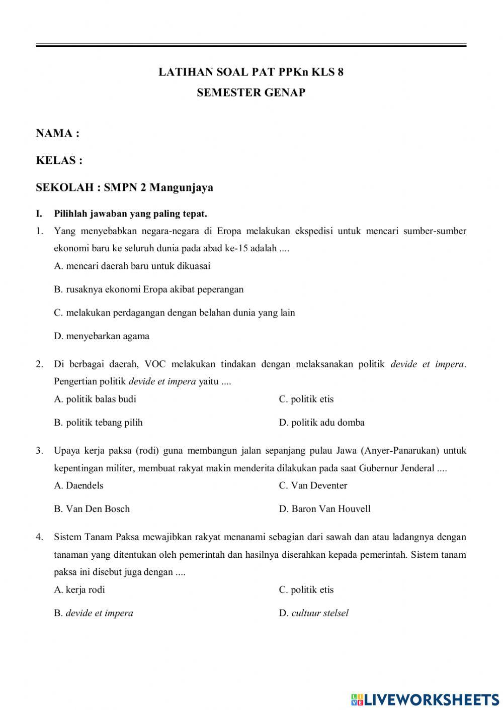 LATIHAN SOAL PAT PPKn KLS 8