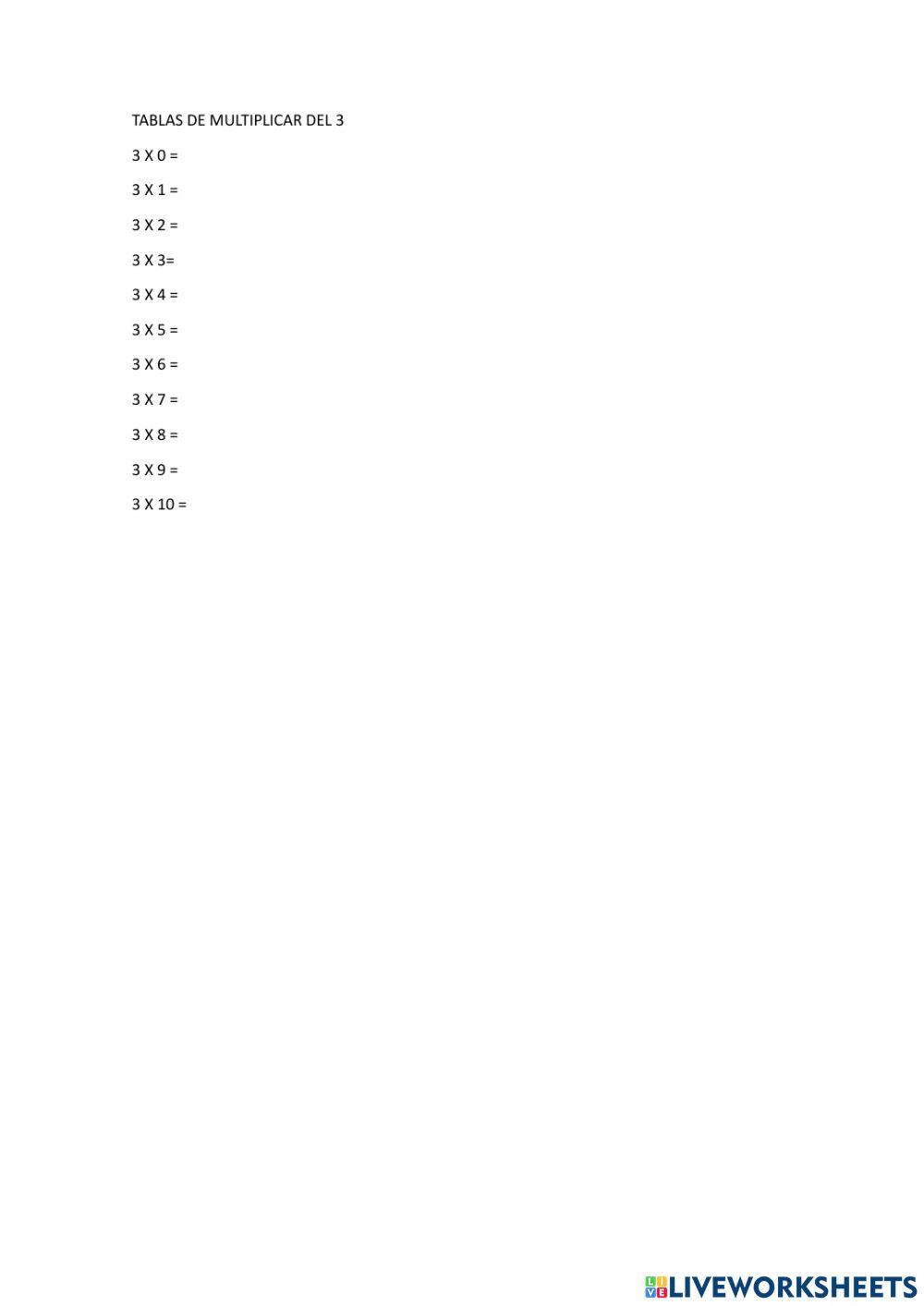 Tabla de multiplicar del 3